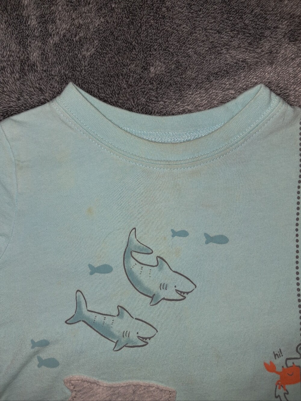 child of mine Light Blue & Charcoal Shark Tee. 24M